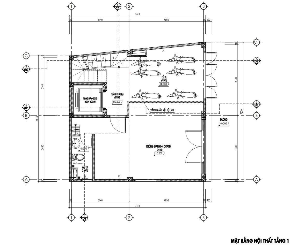 Bản vẽ nhà trọ 53m2 5 tầng có lửng 2