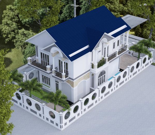 Mẫu biệt thự mái thái 2 tầng trên đất 13x20m