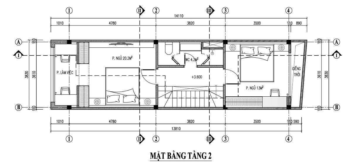 bản vẽ nhà phố 50m2 3 tầng 1 tum 1